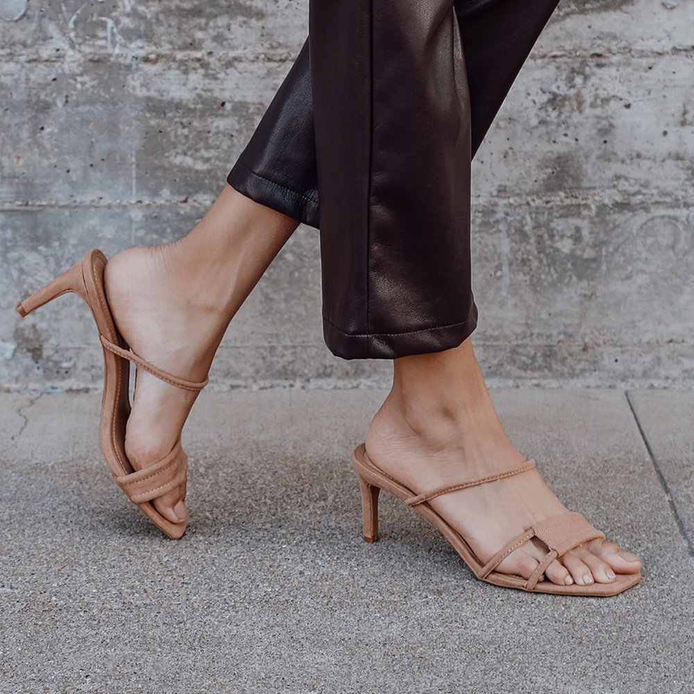 Lulus Norah Camel Suede Square-Toe High Heel Sandals